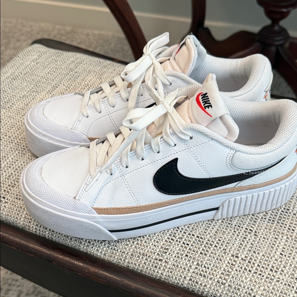 Nike Women's White Sneakers with Black and Tan Details